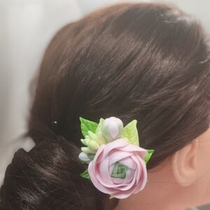 Handmade Pink Clay Hair Barrettes Unique Floral Hair Clip for Women Girls Gift